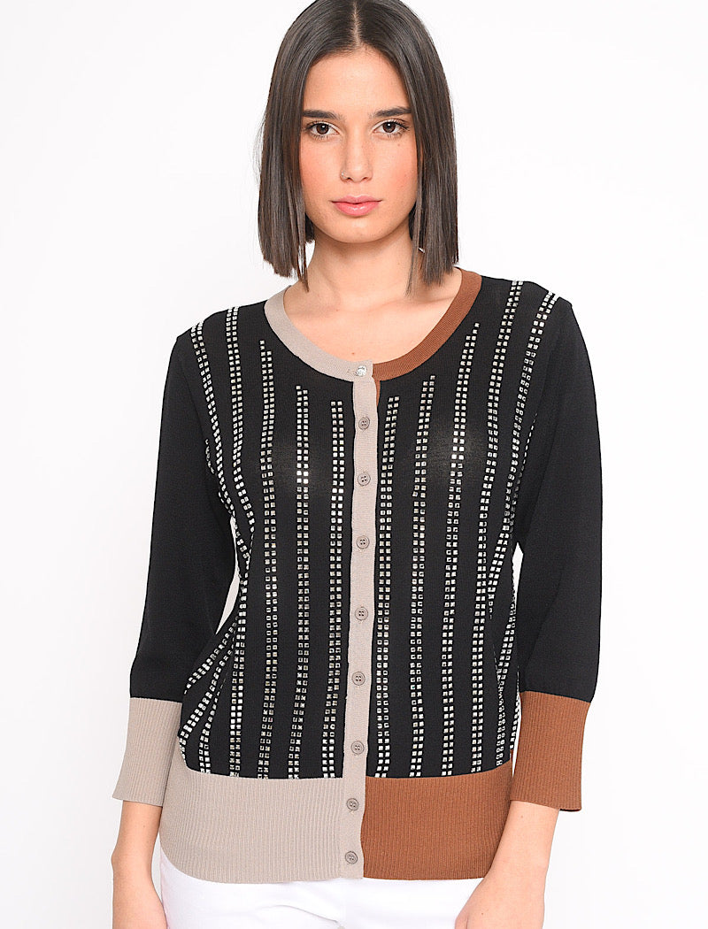 COREANA MERCERIZED CARDIGAN WITH DIAMOND APPLICATION