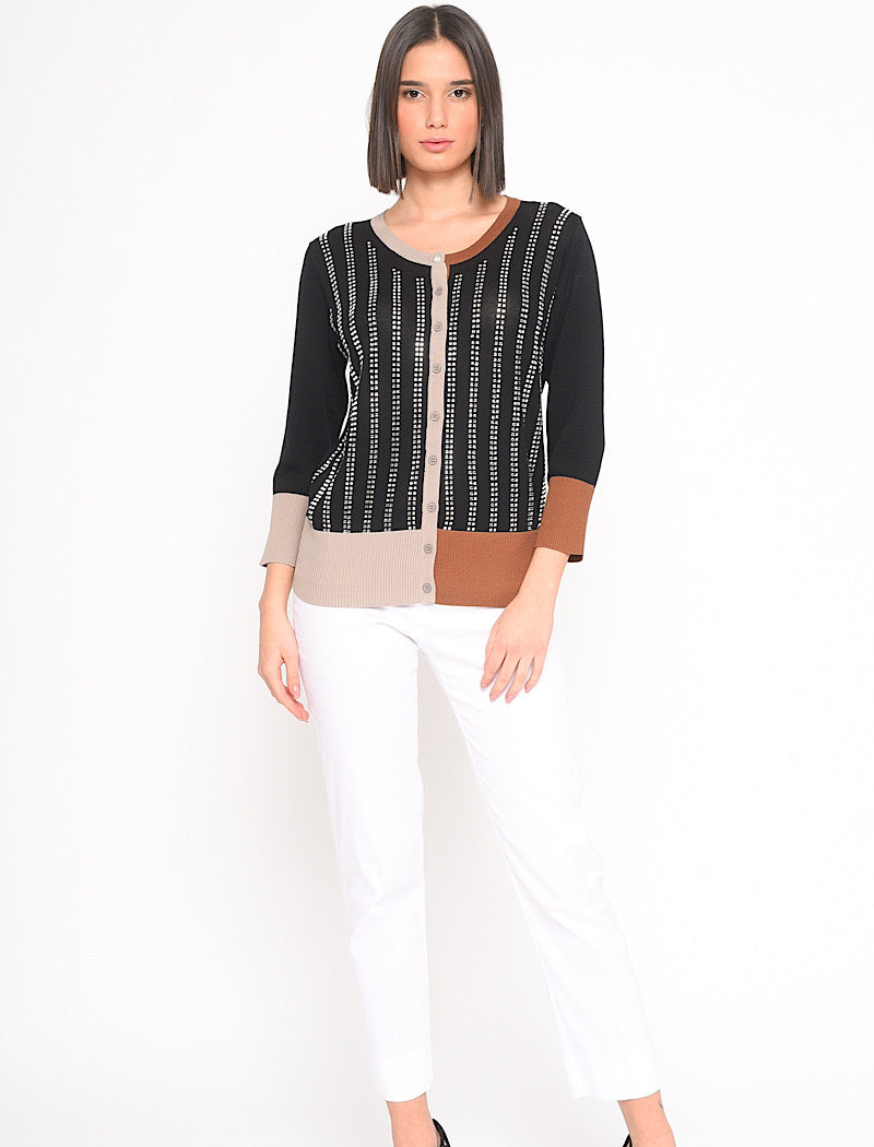 COREANA MERCERIZED CARDIGAN WITH DIAMOND APPLICATION