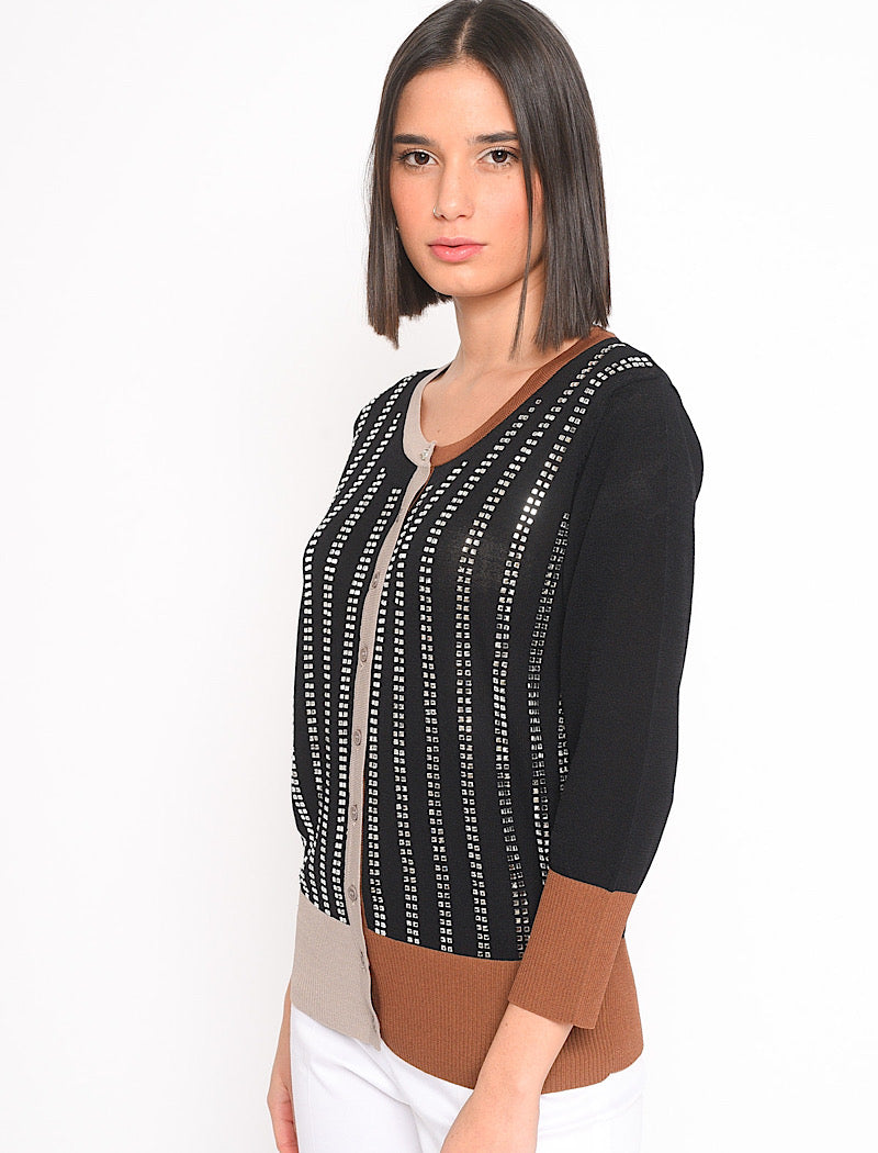 COREANA MERCERIZED CARDIGAN WITH DIAMOND APPLICATION