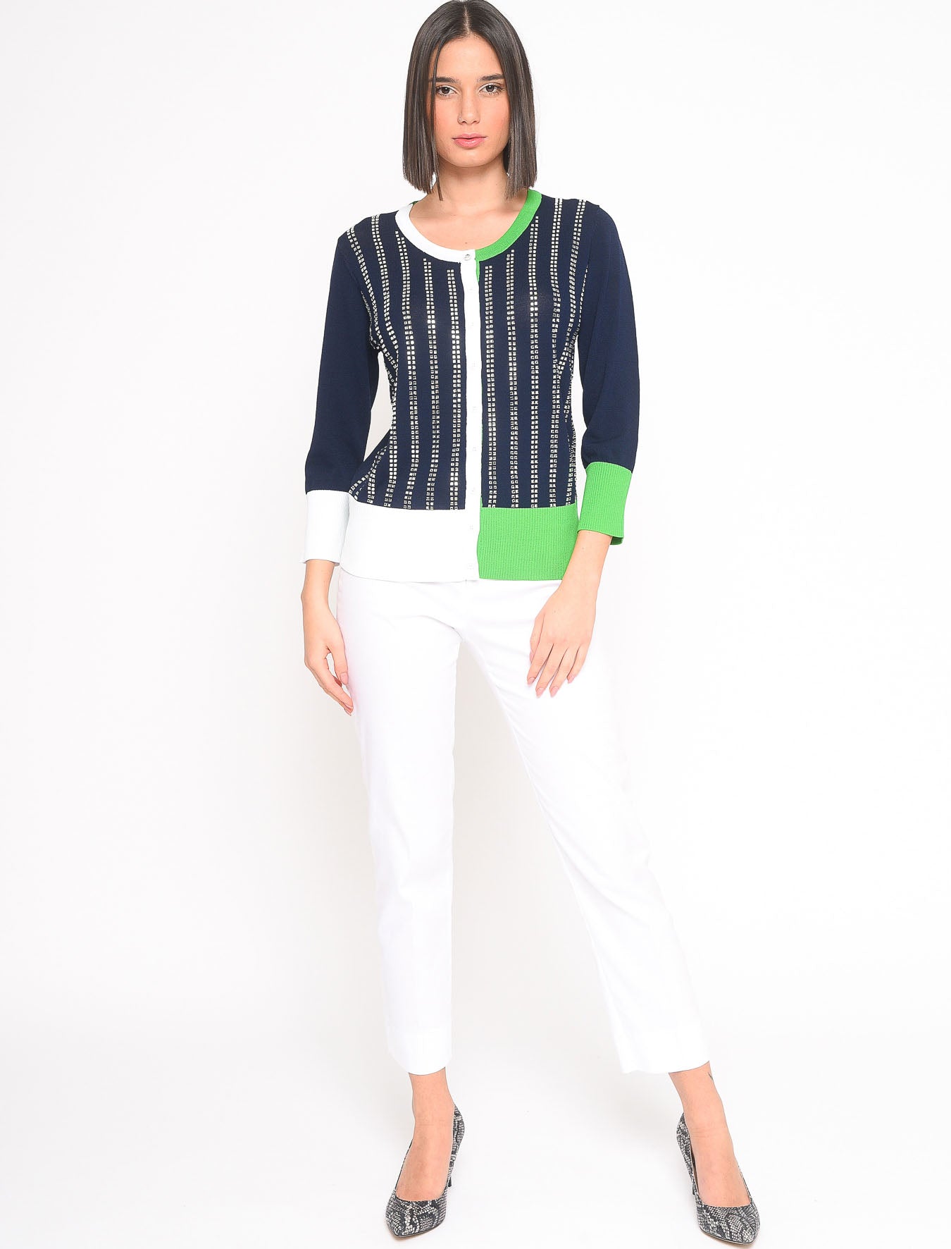 COREANA MERCERIZED CARDIGAN WITH DIAMOND APPLICATION