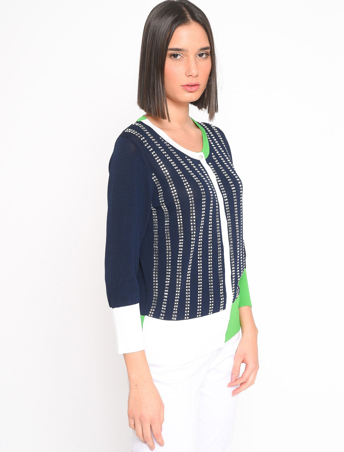 COREANA MERCERIZED CARDIGAN WITH DIAMOND APPLICATION