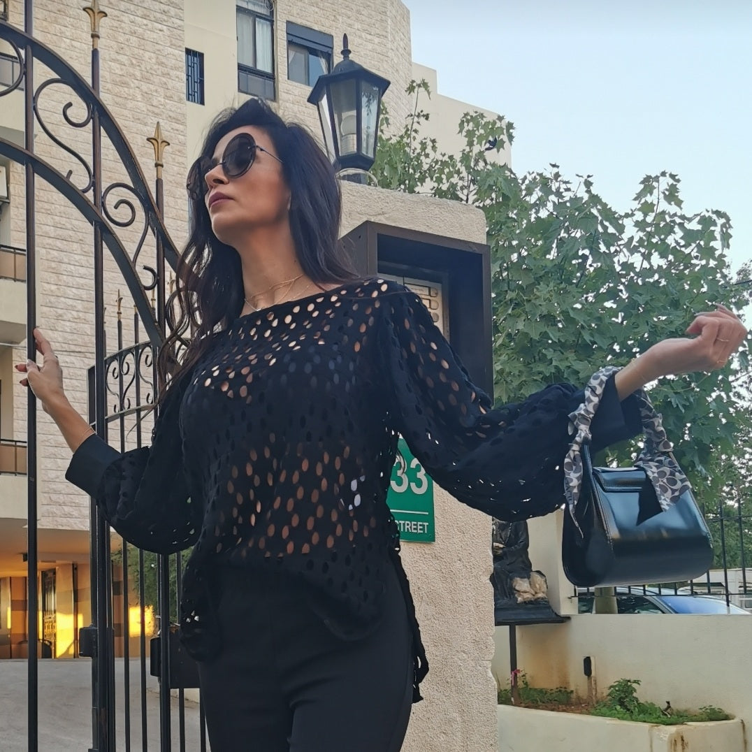 PERFORATED BLOUSE WITH SILKY CUFF