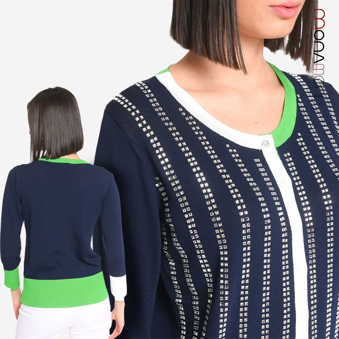 COREANA MERCERIZED CARDIGAN WITH DIAMOND APPLICATION