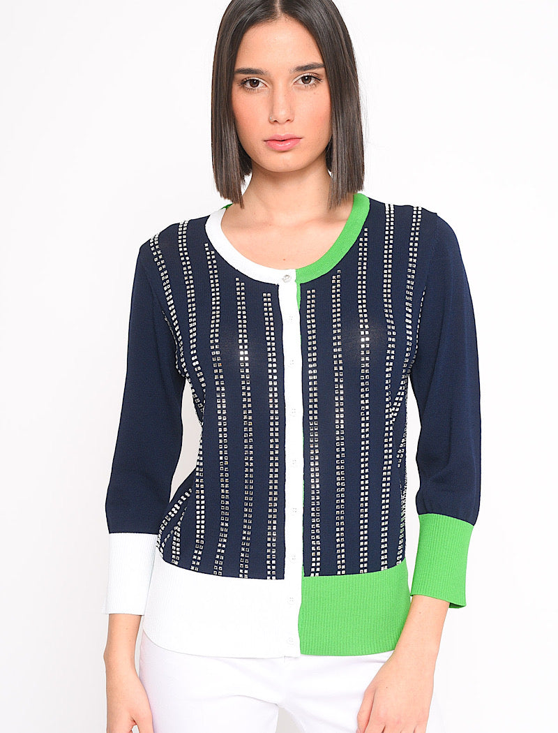 COREANA MERCERIZED CARDIGAN WITH DIAMOND APPLICATION