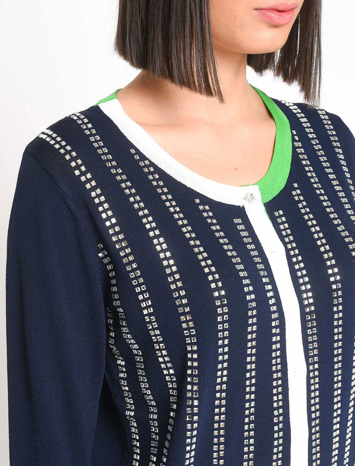 COREANA MERCERIZED CARDIGAN WITH DIAMOND APPLICATION