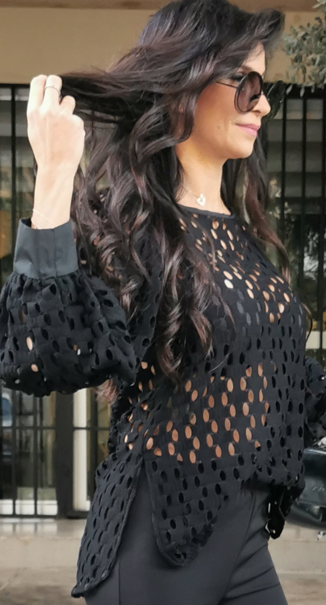 PERFORATED BLOUSE WITH SILKY CUFF